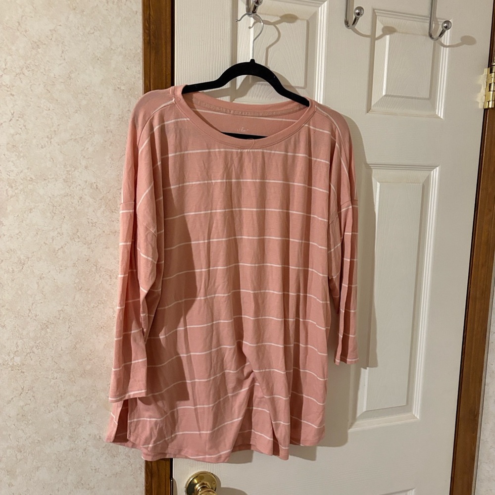 Pink and White Striped Long Sleeve Top Size XL like new!